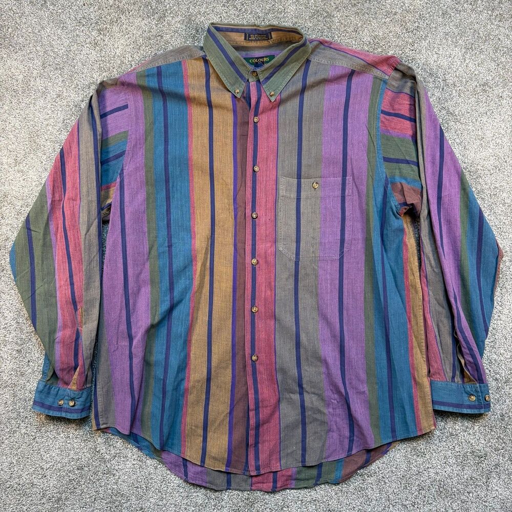 Vintage 90s Colours Alexander Julian Size Large 16-16.5 Vertical striped Shirt